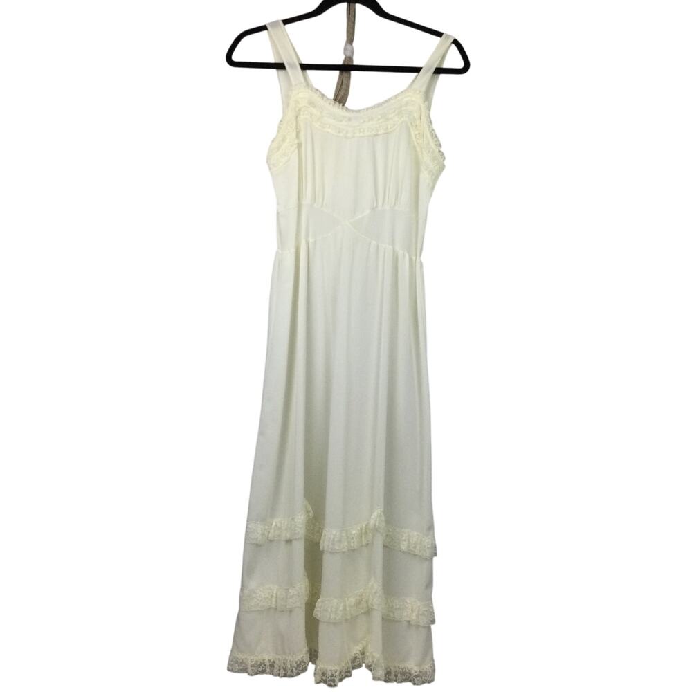 Nan Flower Cream Fairycore Lace Cottagecore Empire Waist 90s Maxi Slip Dress 34
